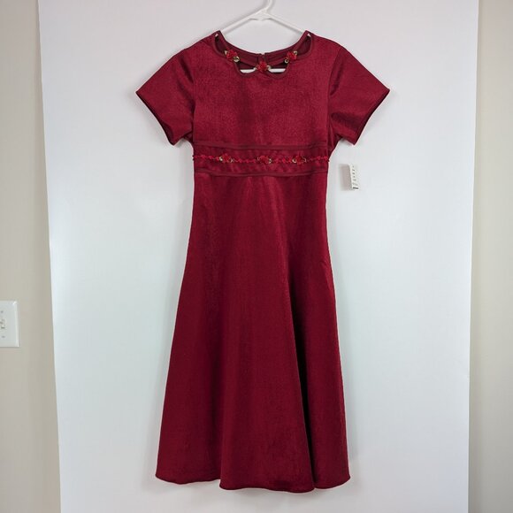 VTG Bonnie Jean Red Velvet Rosette Holiday Christmas Dress Girls 14 - Picture 1 of 8
